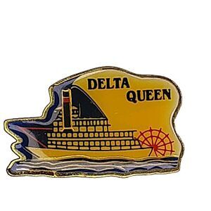 Vtg Delta Queen Paddle Wheel Boat Lapel Pin Nautical Steamboat USA Union Made